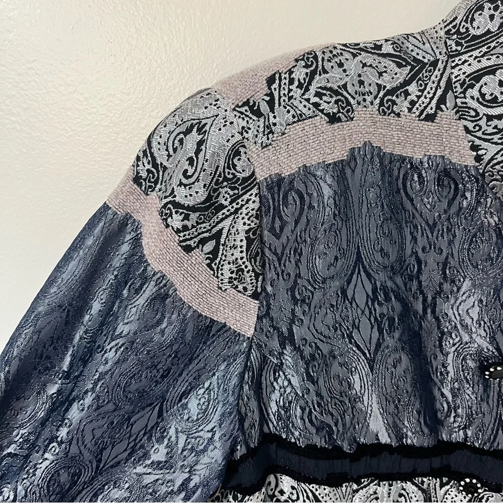 Metallic Silver Paisley Patchwork Jacket Y2K Boho Chic Lightweight Statement Top - Picture 7 of 12